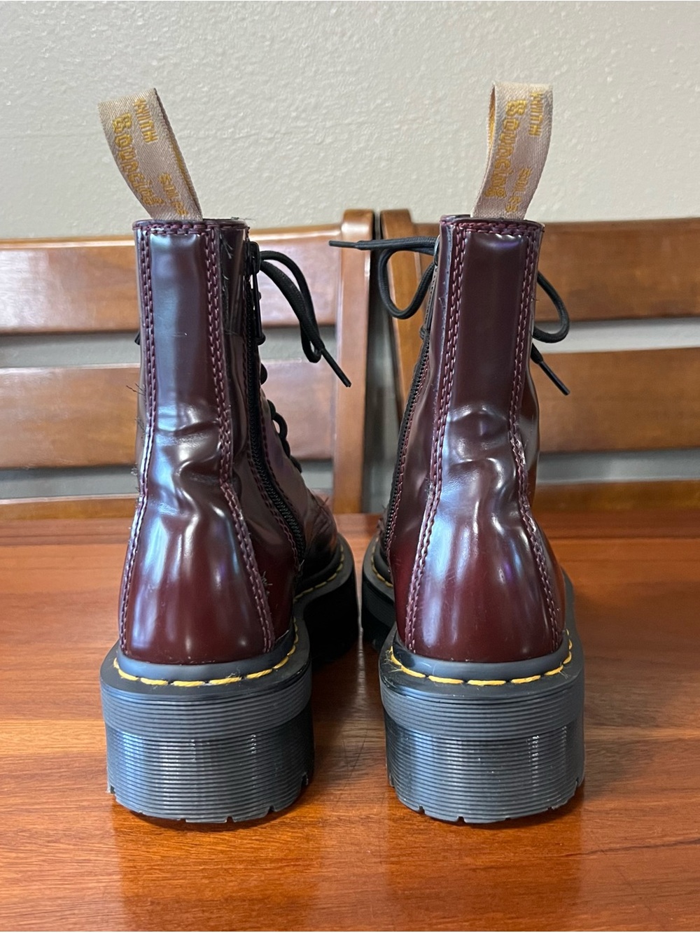 Dr. Martens Vegan Jadon II Platform Combat Boots Cherry Red Oxford Rub Off Goth - Picture 4 of 13